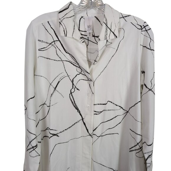 Wynne Layers long sleeve black white geometric high low Tunic button front sz XS - Picture 4 of 13